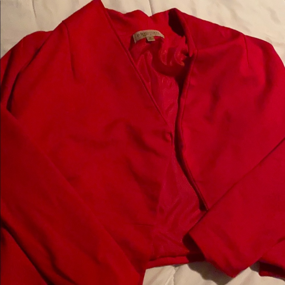 V neck cropped knit blazer
